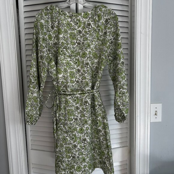 J. Crew Linen Wrap Dress in Tossed Floral Green/Cream Size Small NWT - Picture 9 of 13